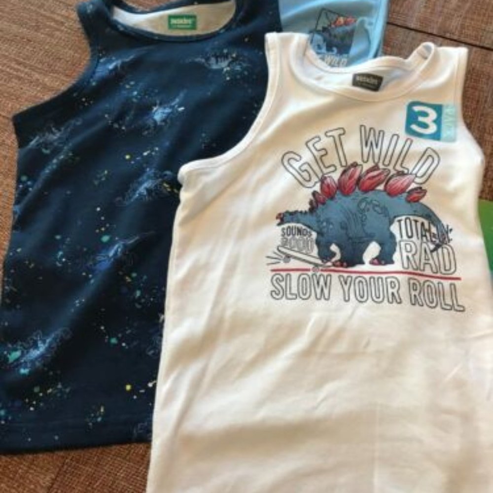 Garanimals 365 Kids 3 Pack Dino Wild/Navy/Lt Blue Tank Top Youth Size 4 Kids NEW